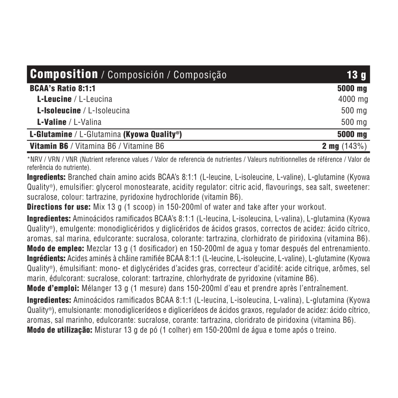 BCAA+GLUTAMINA 390GR SABOR LIMA LIMÓN